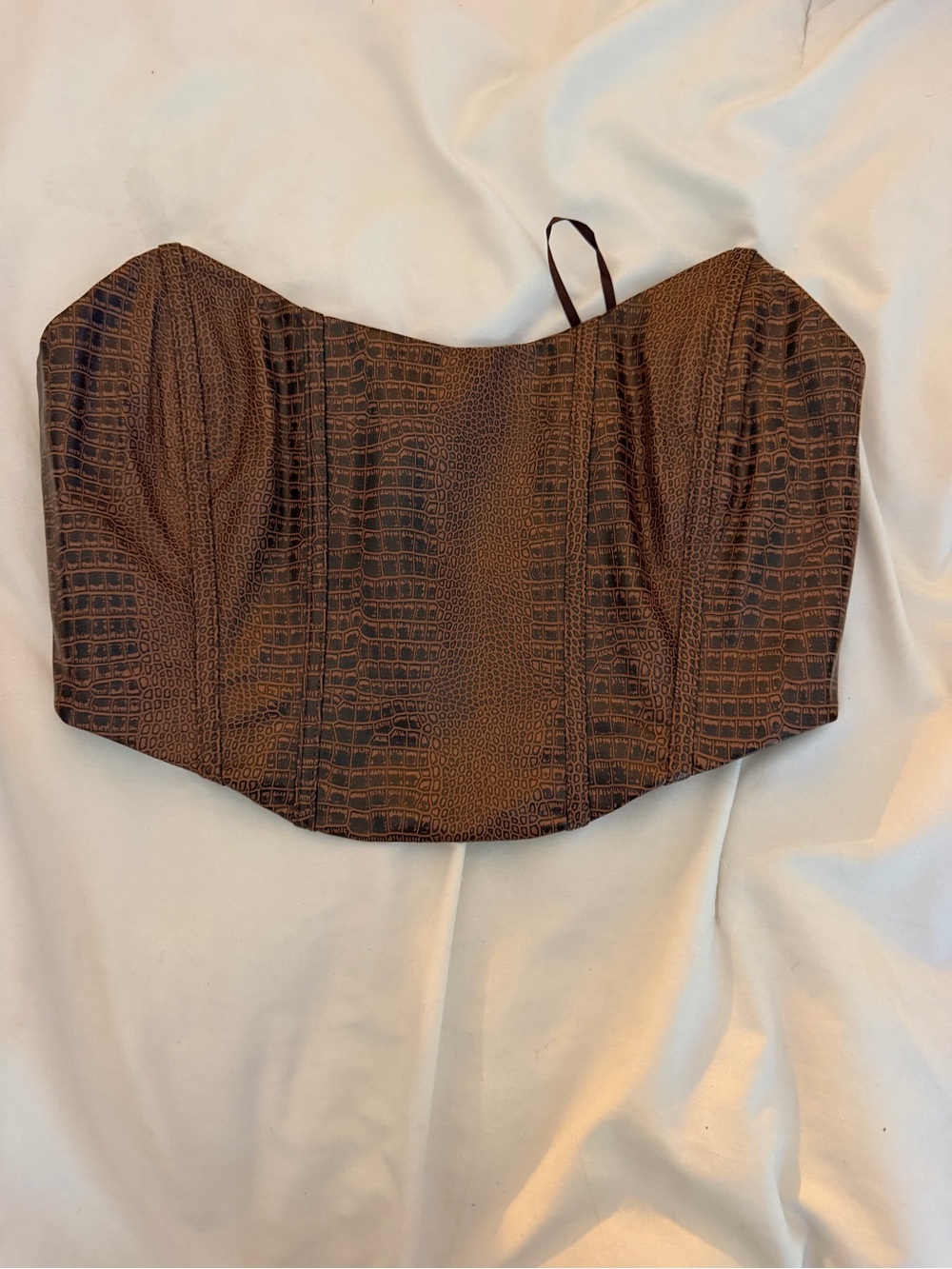Brown Croc-Embossed Strapless Bustier Top white Fox